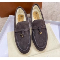 Most Popular Loro Piana Summer Charm Loafers in Suede with Wool Lining Dark Grey 1230006