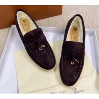 Best Price Loro Piana Summer Charm Loafers in Suede with Wool Lining Coffee Brown 1230007