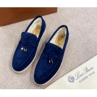 Good Product Loro Piana Summer Charm Loafers in Suede with Wool Lining Deep Blue 1230008