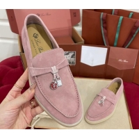 Sumptuous Loro Piana Summer Charm Loafers in Suede Light Peony Pink 1230009