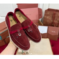 Stylish Loro Piana Summer Charm Loafers in Two-Tone Suede Burgundy 1230011