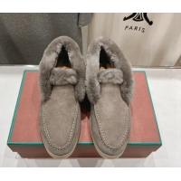 Sophisticated Loro Piana High-top Loafers in Suede and Wool Fur Grey 1230014