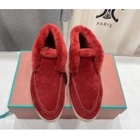 Top Grade Loro Piana High-top Loafers in Suede and Wool Fur Red 1230020