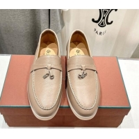 Luxury Loro Piana Summer Charm Loafers in Grained Leather Apricot 1230023