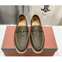 Unique Style Loro Piana Summer Charm Loafers in Grained Leather Dark Green 1230024