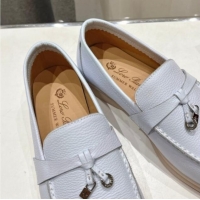 Low Cost Loro Piana Summer Charm Loafers in Grained Leather Pale Blue 1230025