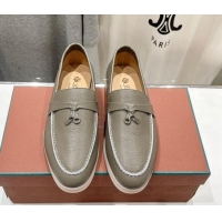 Luxurious Loro Piana Summer Charm Loafers in Grained Leather Dark Grey 1230026