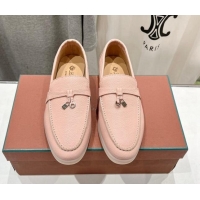 Pretty Style Loro Piana Summer Charm Loafers in Grained Leather Light Pink 1230027