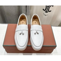 Good Quality Loro Piana Summer Charm Loafers in Grained Leather White 1230028