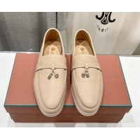 Good Quality Loro Piana Summer Charm Loafers in Grained Leather Apricot 1230030