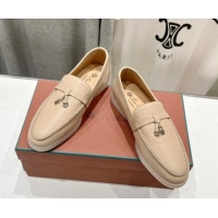 Good Quality Loro Piana Summer Charm Loafers in Grained Leather Apricot 1230030