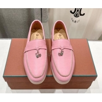 Best Product Loro Piana Summer Charm Loafers in Grained Leather Pink 1230031