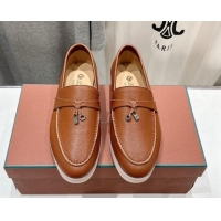 Buy Fashionable Loro Piana Summer Charm Loafers in Grained Leather Tan Brown 1230034