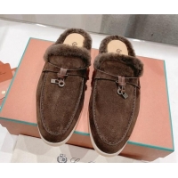 Hot Style Loro Piana Charms Walk Babouche Loafer Mules in Suede and Wool Coffee Brown 1230037