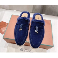 Sophisticated Loro Piana Charms Walk Babouche Loafer Mules in Suede and Wool Royal Blue 1230039