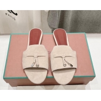 Good Quality Loro Piana Summer Charms Slides Sandal in Suede Light Beige 1230051