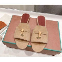 Popular Style Loro Piana Summer Charms Slides Sandal in Suede Apricot 1230067