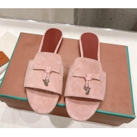 Unique Style Loro Piana Summer Charms Slides Sandal in Suede Pony Pink 1230069