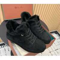 Top Design Loro Piana Low top Sneakers in Suede and Wool Fur Black 1230072