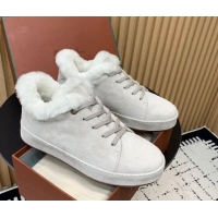 Cheap Price Loro Piana Low top Sneakers in Suede and Wool Fur White 1230074