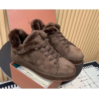 Youthful Loro Piana Low top Sneakers in Suede and Wool Fur Dark Brown 1230075