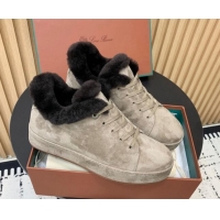 Good Product Loro Piana Low top Sneakers in Suede and Wool Fur Grey 1230076