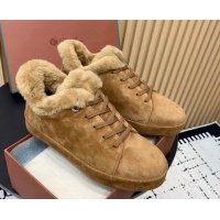 Big Discount Loro Piana Low top Sneakers in Suede and Wool Fur Apricot 1230078