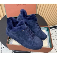 Low Cost Loro Piana Low top Sneakers in Suede and Wool Fur Royal Blue 1230079