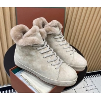 Best Price Loro Piana High top Sneakers in Suede and Wool Fur Beige 1230081