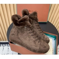 Purchase Loro Piana High top Sneakers in Suede and Wool Fur Dark Brown 1230083