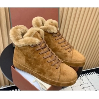 Grade Quality Loro Piana High top Sneakers in Suede and Wool Fur Brown Yellow 1230085