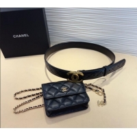 Buy Inexpensive Chanel Quilted Lambskin Leather Pouch Belt CH010908 Black 2025