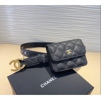 Pretty Style Chanel Grained Calfskin Leather Pouch Belt CH010908 Black 2025