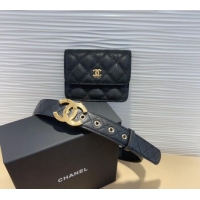 Pretty Style Chanel Grained Calfskin Leather Pouch Belt CH010908 Black 2025