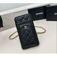 Buy Grade Chanel Lambskin Phone Holder with Chain AP0990 Black/Gold 2025