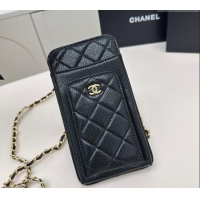 Promotional Chanel Grained Calfskin Phone Holder with Chain AP0990 Black/Gold 2025