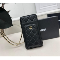 Promotional Chanel Grained Calfskin Phone Holder with Chain AP0990 Black/Gold 2025