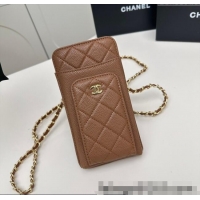 Famous Brand Chanel Grained Calfskin Phone Holder with Chain AP0990 Brown 2025