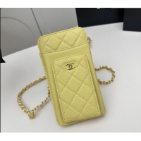 Good Product Chanel Grained Calfskin Phone Holder with Chain AP0990 Yellow 2025