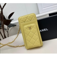 Good Product Chanel Grained Calfskin Phone Holder with Chain AP0990 Yellow 2025