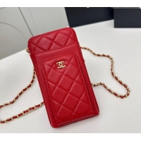 Best Product Chanel Grained Calfskin Phone Holder with Chain AP0990 Red 2025