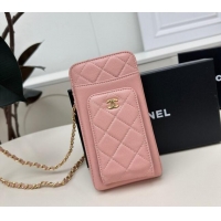 Reasonable Price Chanel Grained Calfskin Phone Holder with Chain AP0990 Light Pink 2025