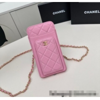 Fashion Discount Chanel Grained Calfskin Phone Holder with Chain AP0990 Pink 2025