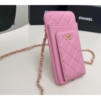 Fashion Discount Chanel Grained Calfskin Phone Holder with Chain AP0990 Pink 2025