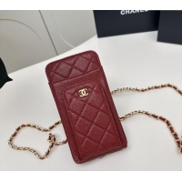 Good Product Chanel Grained Calfskin Phone Holder with Chain AP0990 Dark Burgundy 2025