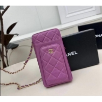 Trendy Design Chanel Grained Calfskin Phone Holder with Chain AP0990 Dark Purple 2025