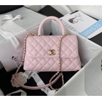 Promotional Chanel Coco Handle Quilted Grained Calfskin Small Flap Bag with Top Handle A92990 Light Pink 2025