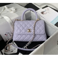 Inexpensive Chanel Coco Handle Quilted Grained Calfskin Small Flap Bag with Top Handle A92990 Light Purple 2025