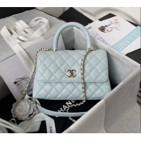 Big Discount Chanel Coco Handle Quilted Grained Calfskin Small Flap Bag with Top Handle A92990 Light Green 2025