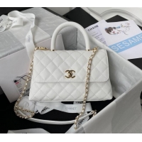 Well Crafted Chanel Coco Handle Quilted Grained Calfskin Small Flap Bag with Top Handle A92990 White 2025